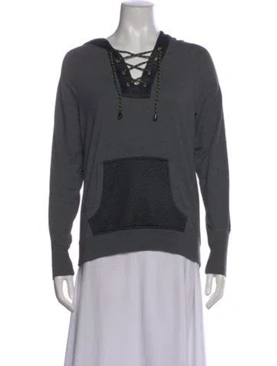 Pre-owned Ramy Brook V-neck Long Sleeve Hoodie In Gray