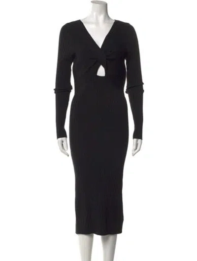 Pre-owned Ramy Brook V-neck Midi Length Dress In Black