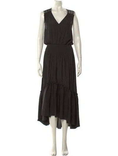 Pre-owned Ramy Brook V-neck Midi Length Dress In Black