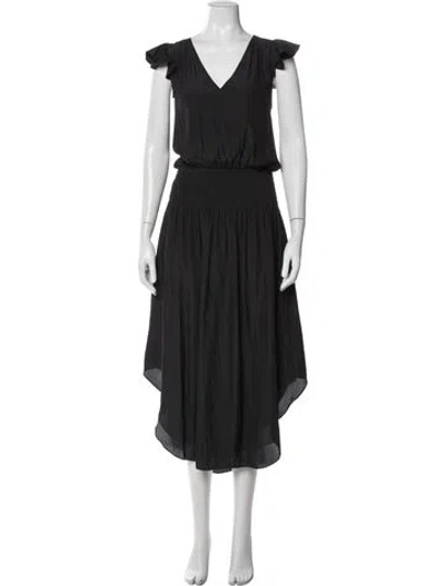 Pre-owned Ramy Brook V-neck Midi Length Dress In Black