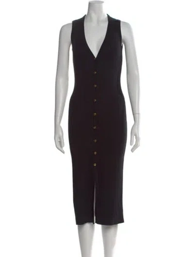 Pre-owned Ramy Brook V-neck Midi Length Dress In Black