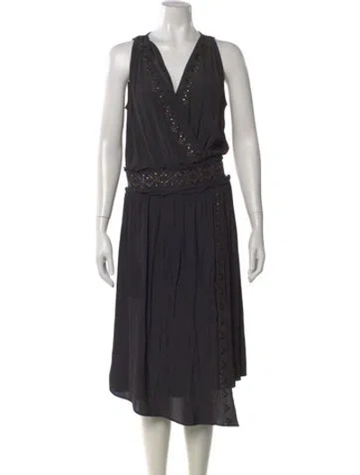 Pre-owned Ramy Brook V-neck Midi Length Dress In Black