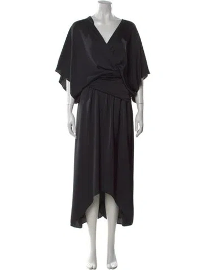 Pre-owned Ramy Brook V-neck Midi Length Dress In Black