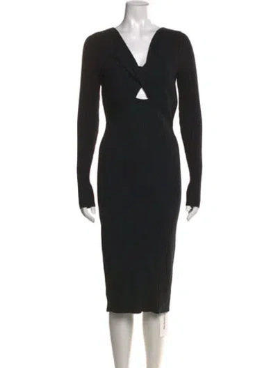 Pre-owned Ramy Brook V-neck Midi Length Dress In Black