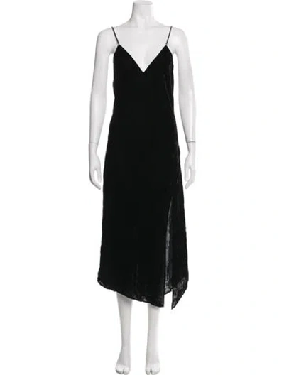 Pre-owned Ramy Brook V-neck Midi Length Dress In Black