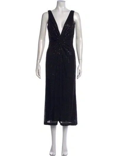 Pre-owned Ramy Brook V-neck Midi Length Dress In Black