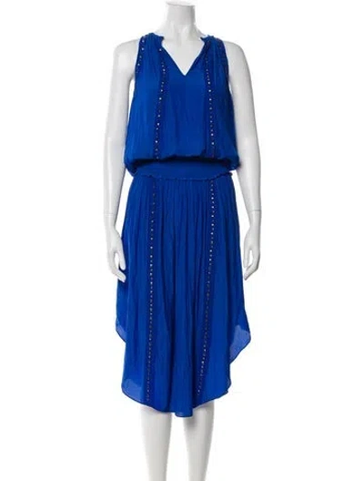 Pre-owned Ramy Brook V-neck Midi Length Dress In Blue