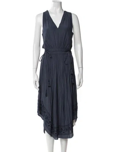 Pre-owned Ramy Brook V-neck Midi Length Dress In Blue