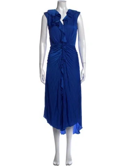 Pre-owned Ramy Brook V-neck Midi Length Dress In Blue