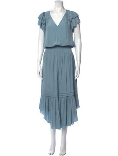 Pre-owned Ramy Brook V-neck Midi Length Dress In Blue