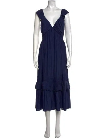 Pre-owned Ramy Brook V-neck Midi Length Dress In Blue