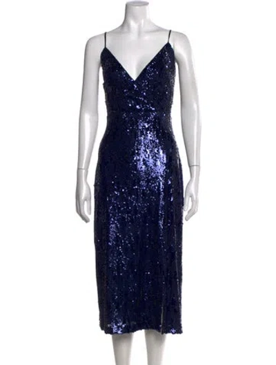 Pre-owned Ramy Brook V-neck Midi Length Dress In Blue/metallic