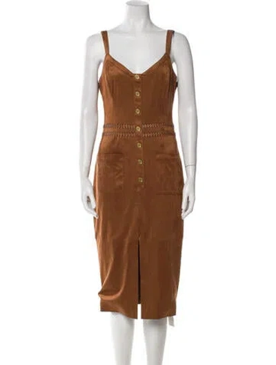 Pre-owned Ramy Brook V-neck Midi Length Dress In Brown