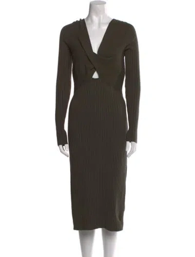 Pre-owned Ramy Brook V-neck Midi Length Dress In Green