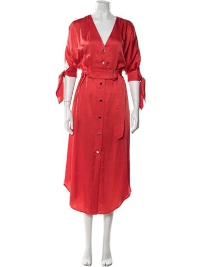 Pre-owned Ramy Brook V-neck Midi Length Dress In Red