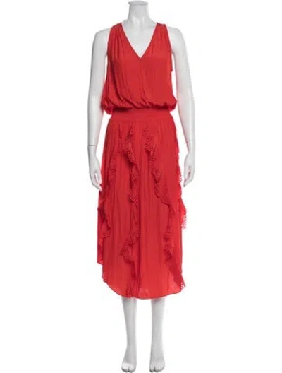 Pre-owned Ramy Brook V-neck Midi Length Dress In Red
