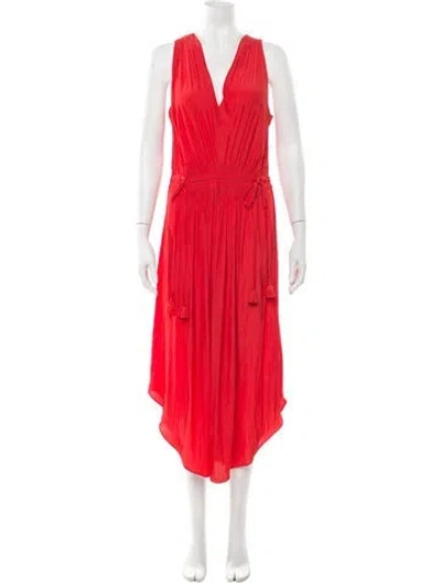 Pre-owned Ramy Brook V-neck Midi Length Dress In Red