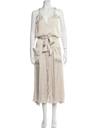 Pre-owned Ramy Brook V-neck Midi Length Dress W/ Tags In Neutrals