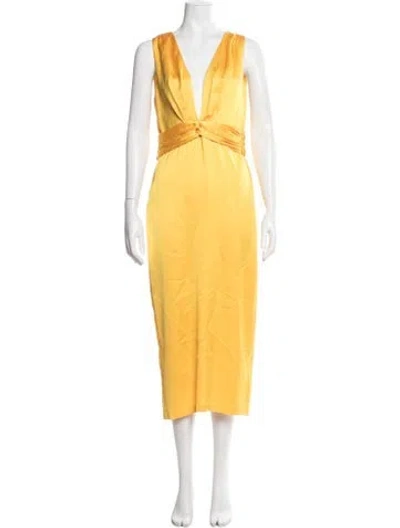 Pre-owned Ramy Brook V-neck Midi Length Dress In Yellow