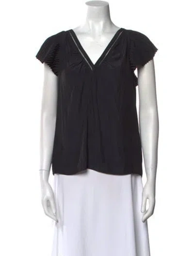 Pre-owned Ramy Brook V-neck Short Sleeve Blouse In Black