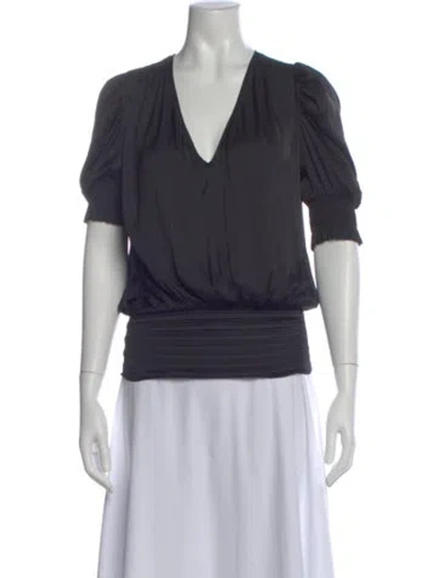 Pre-owned Ramy Brook V-neck Short Sleeve Blouse In Black
