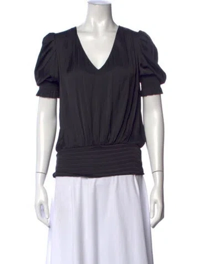 Pre-owned Ramy Brook V-neck Short Sleeve Blouse In Black
