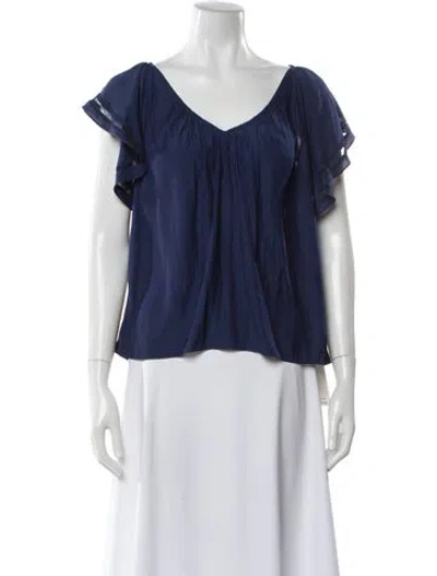 Pre-owned Ramy Brook V-neck Short Sleeve Blouse In Blue
