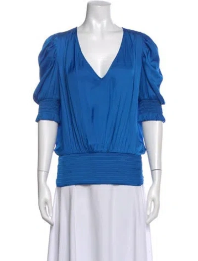 Pre-owned Ramy Brook V-neck Short Sleeve Blouse In Blue