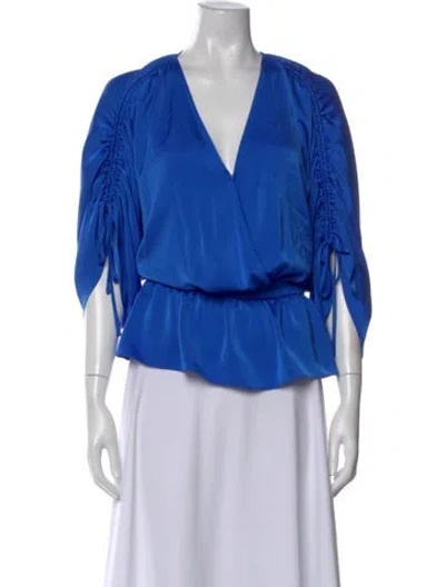 Pre-owned Ramy Brook V-neck Short Sleeve Blouse In Blue