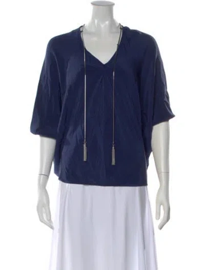 Pre-owned Ramy Brook V-neck Short Sleeve Blouse In Blue