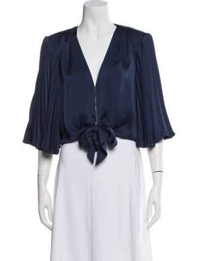 Pre-owned Ramy Brook V-neck Short Sleeve Blouse In Blue