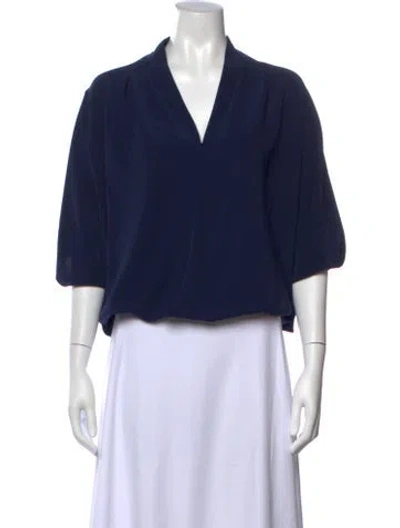 Pre-owned Ramy Brook V-neck Short Sleeve Blouse In Blue
