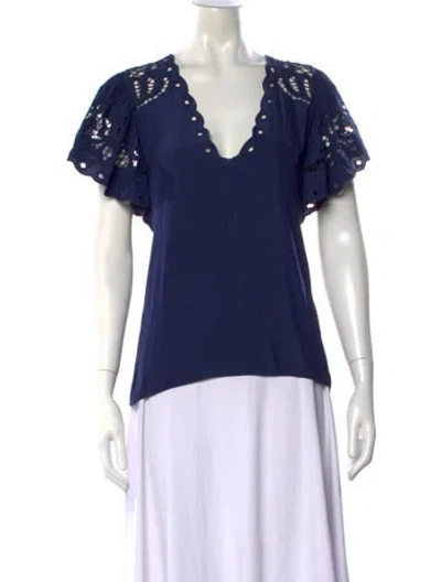 Pre-owned Ramy Brook V-neck Short Sleeve Blouse In Blue