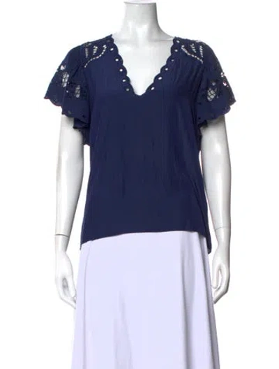 Pre-owned Ramy Brook V-neck Short Sleeve Blouse In Blue