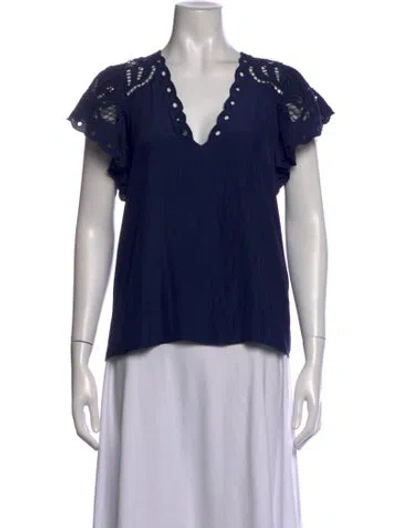 Pre-owned Ramy Brook V-neck Short Sleeve Blouse In Blue