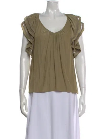 Pre-owned Ramy Brook V-neck Short Sleeve Blouse In Green