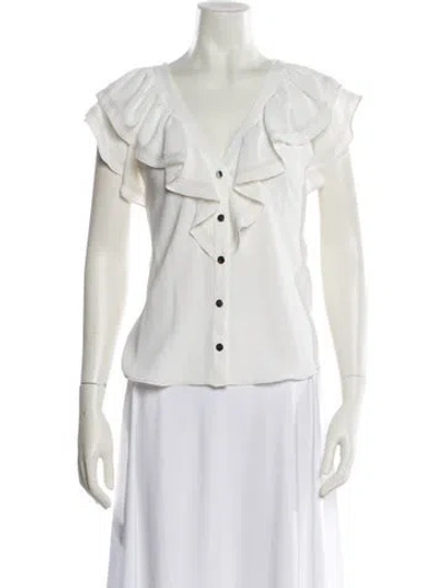 Pre-owned Ramy Brook V-neck Short Sleeve Blouse In Neutral