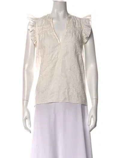 Pre-owned Ramy Brook V-neck Short Sleeve Blouse In Neutral