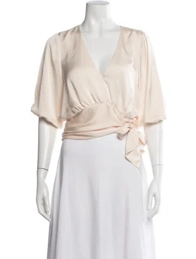 Pre-owned Ramy Brook V-neck Short Sleeve Blouse In Neutral