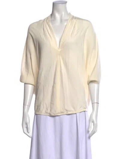 Pre-owned Ramy Brook V-neck Short Sleeve Blouse In Neutral