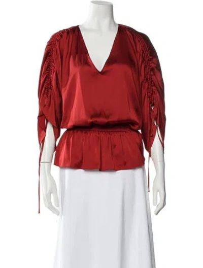 Pre-owned Ramy Brook V-neck Short Sleeve Blouse In Orange