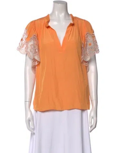 Pre-owned Ramy Brook V-neck Short Sleeve Blouse In Orange