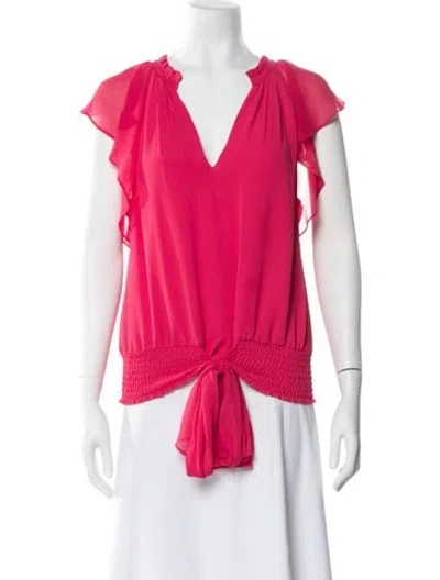 Pre-owned Ramy Brook V-neck Short Sleeve Blouse In Pink