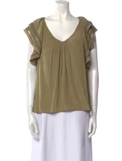 Pre-owned Ramy Brook V-neck Short Sleeve Blouse W/ Tags In Green