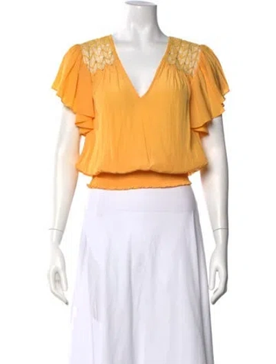 Pre-owned Ramy Brook V-neck Short Sleeve Blouse W/ Tags In Orange
