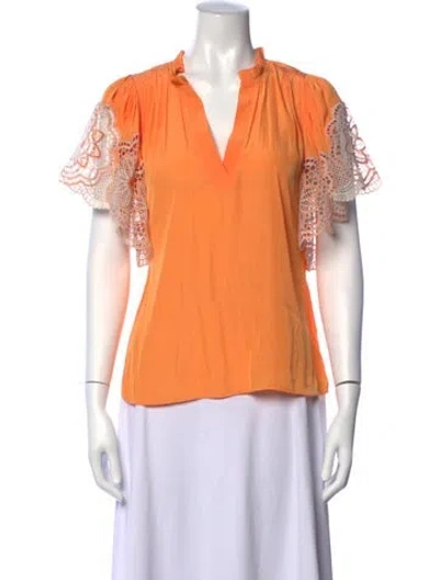 Pre-owned Ramy Brook V-neck Short Sleeve Blouse W/ Tags In Orange