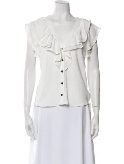 Pre-owned Ramy Brook V-neck Short Sleeve Blouse W/ Tags In White