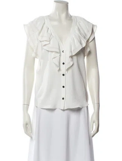 Pre-owned Ramy Brook V-neck Short Sleeve Blouse In White