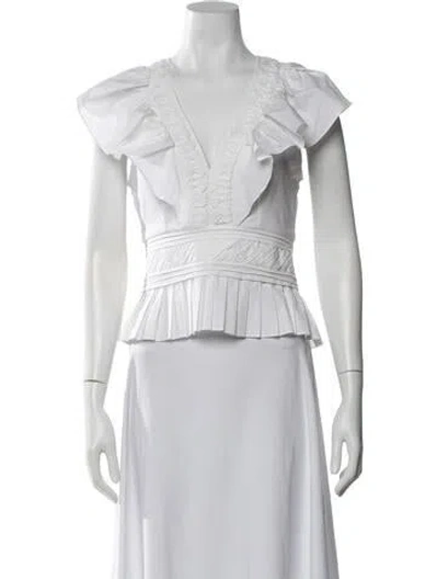 Pre-owned Ramy Brook V-neck Short Sleeve Blouse In White