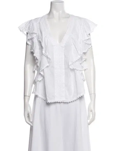 Pre-owned Ramy Brook V-neck Short Sleeve Blouse In White